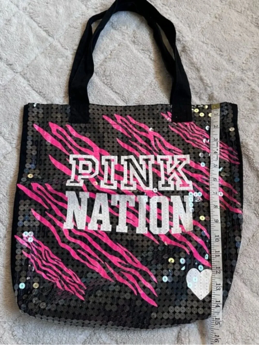 Victoria's Secret PINK | "PINK NATION" Black and Pink Zebra Sequin Tote Bag - Picture 10 of 10